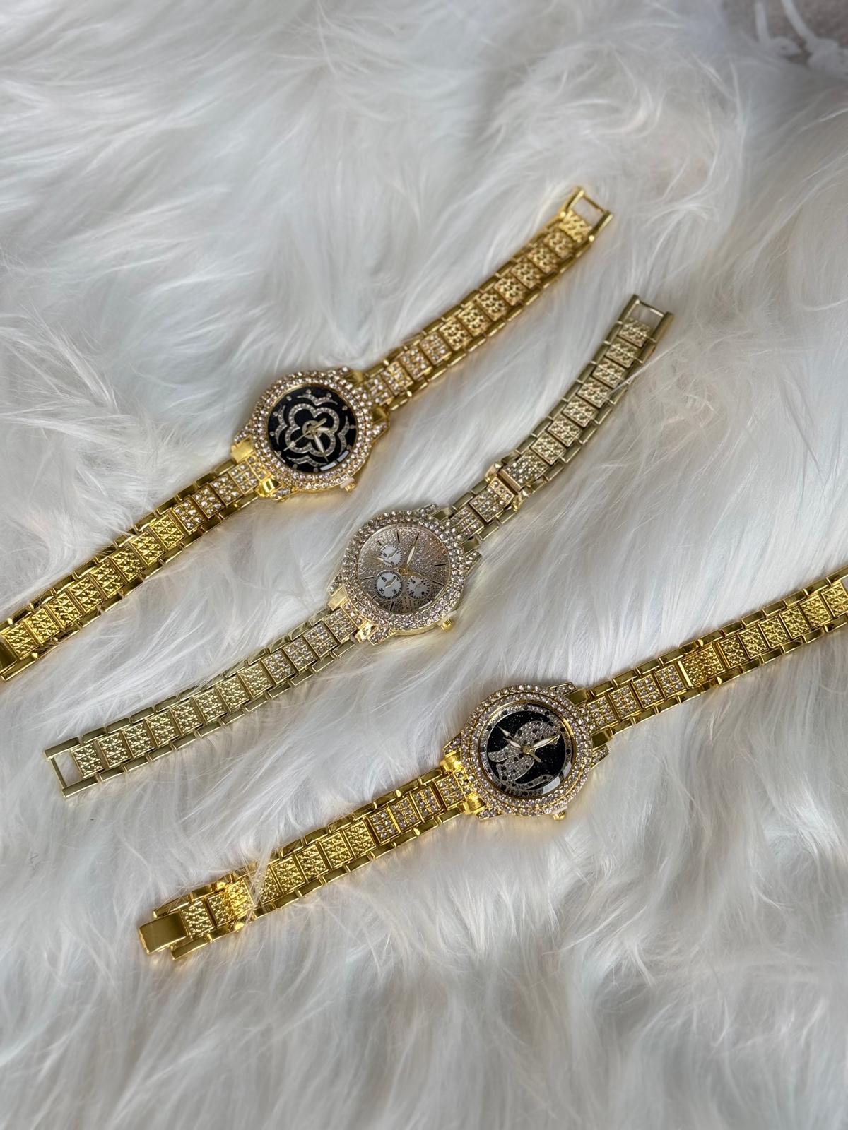 Luxe Crystal Gold Watch