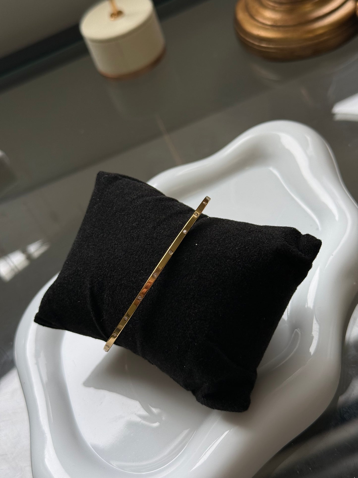 Minimal Crystal Gold Bangle