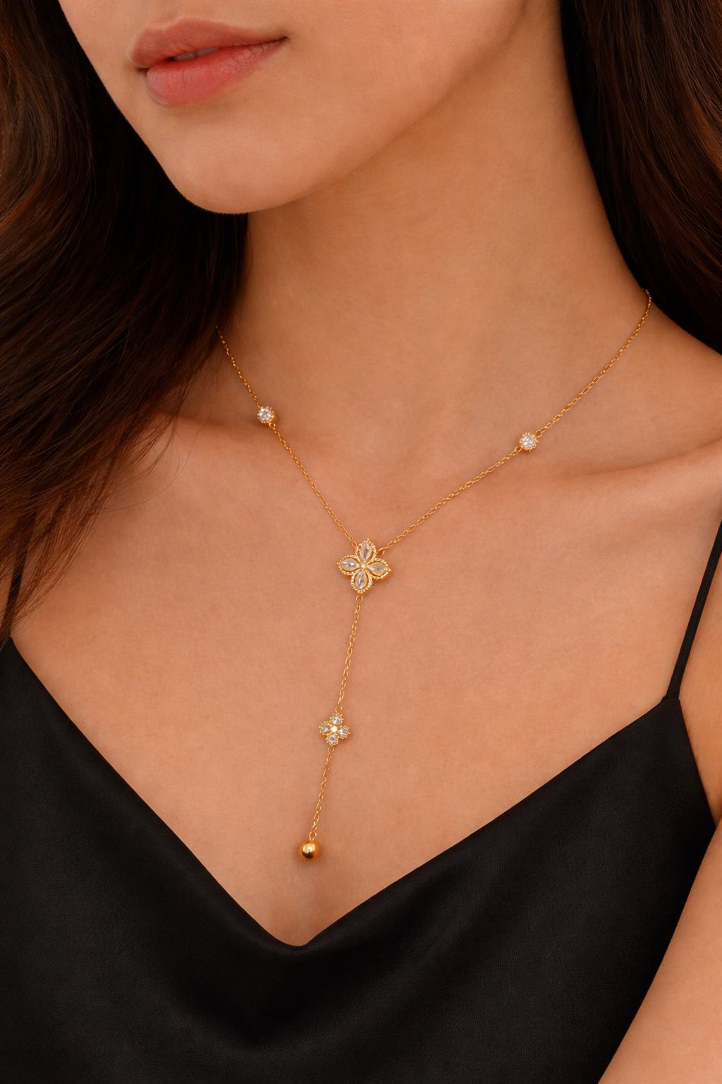Golden Clover Drop Necklace