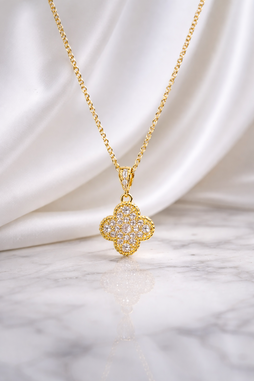 Golden Clover Zircon Necklace