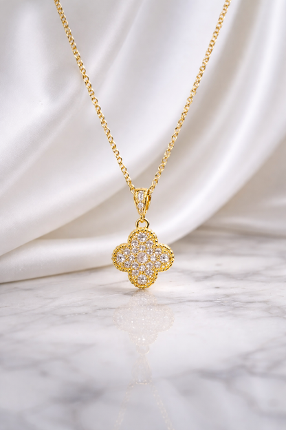 Golden Clover Zircon Necklace