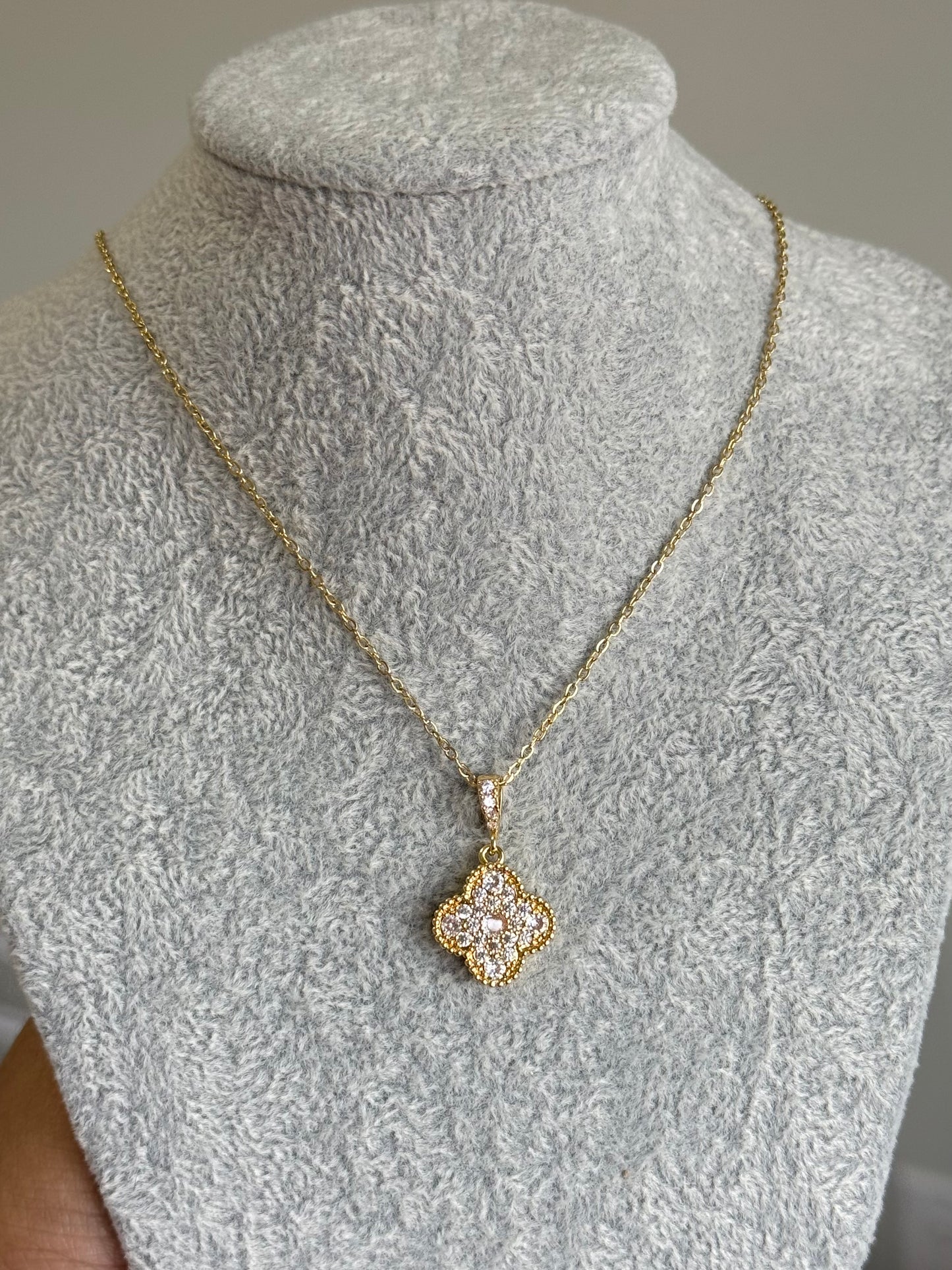 Golden Clover Zircon Necklace