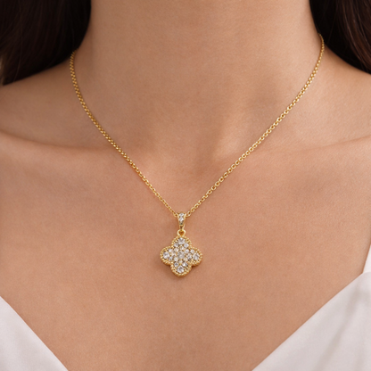 Golden Clover Zircon Necklace