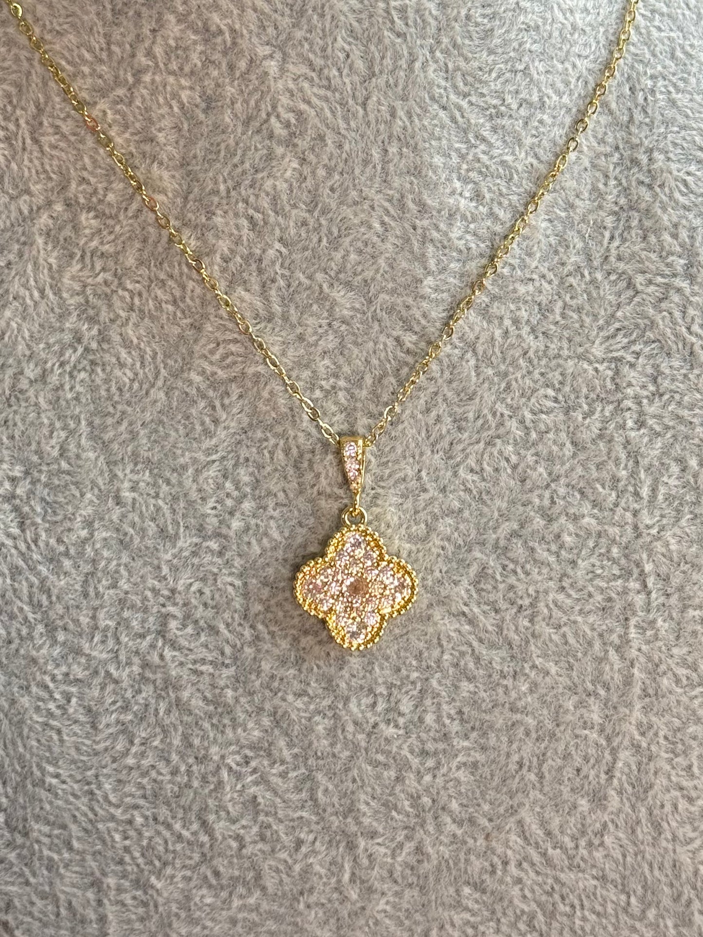 Golden Clover Zircon Necklace