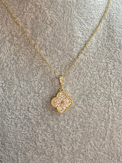 Golden Clover Zircon Necklace