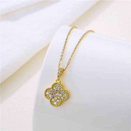 Golden Clover Zircon Necklace