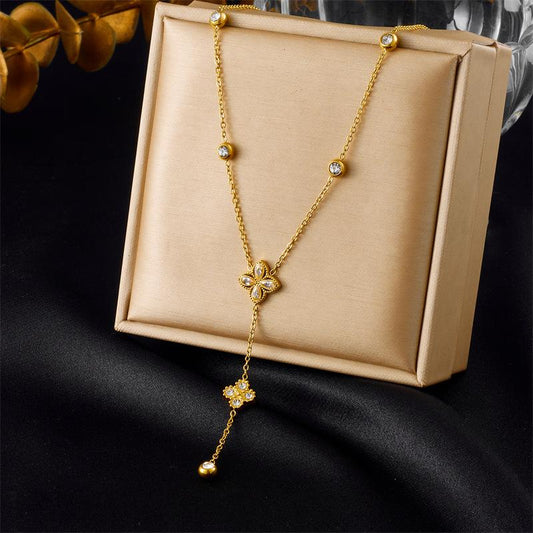 Golden Clover Drop Necklace